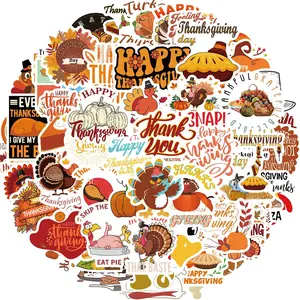 Thanksgiving Themed Sticker, 50pcs/set Thanksgiving Turkey Pumpkin Sticker, Autumn Waterproof Vinyl Gift Sticker for Water Bottles, Cards, Scrapbooking