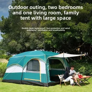 2 Room 1 Hall Portable Thick Camping Tent, Outdoor Portable Folding Camping Equipment For Park, Picnic, Camping, With Front Sun Shade, Waterproof, Ventilated, Large Camping/Beach Tent, Essential For Hiking And Travel