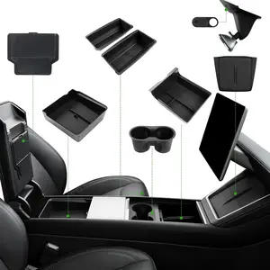 Tesla Model Y Juniper 10PCS Center Console Organizer Tray Set with Storage Box Armrest Hidden Box Cup Holder & Wireless Charging Pad for 2025 2026 Models