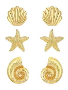 3 Pairs Beach Earrings for Women 14K Gold Statement Earrings Summer Ocean Jewelry Starfish Conch Seashell Stud Earring Set