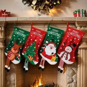 18 Inch Personalized Christmas Stocking, Large Christmas Reindeer Design, Non-Woven Fabric Stocking for Festive Decoration, Perfect for Mantle Display