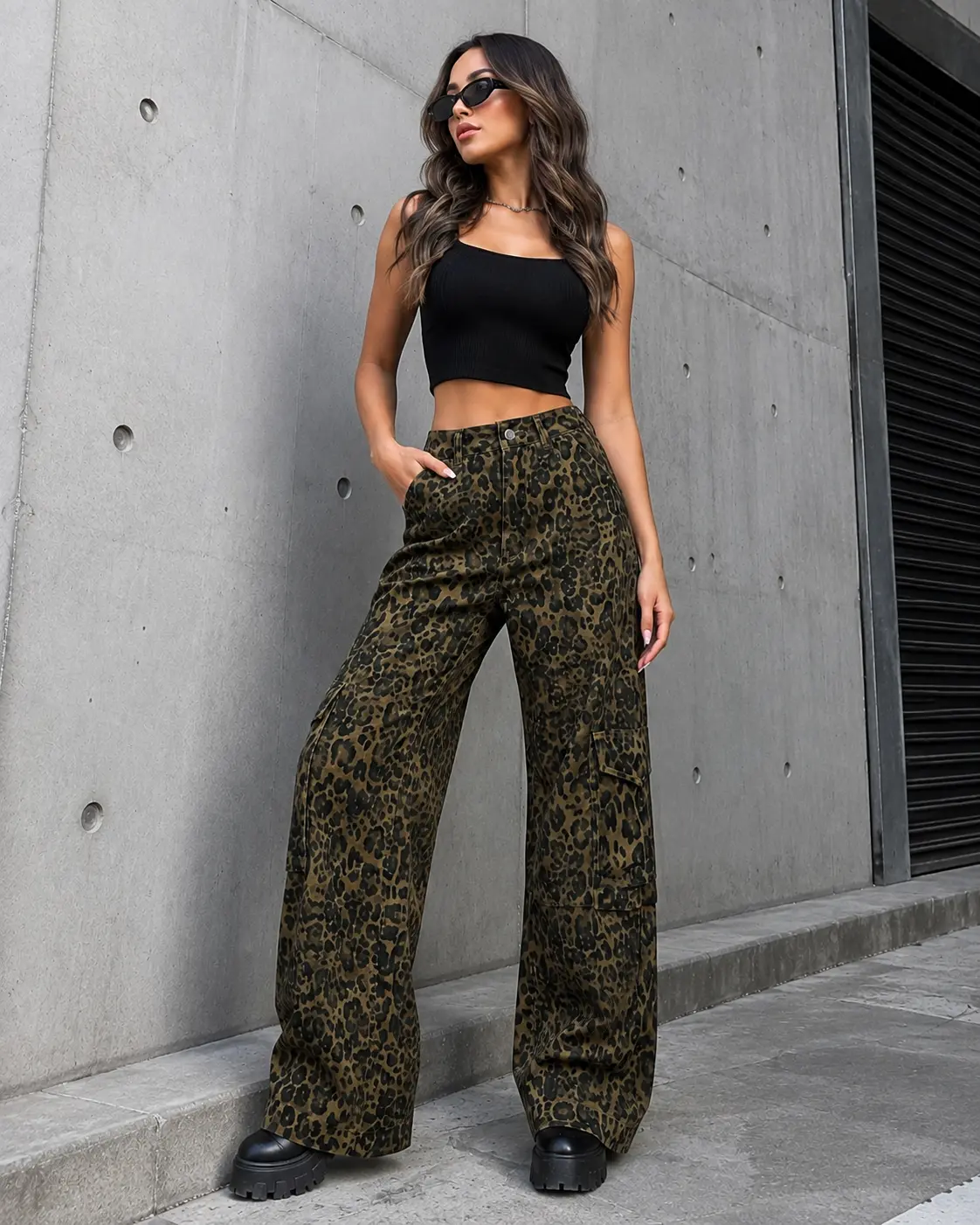 Womens Leopard Print Baggy Jeans Mid Rise Wide Leg Denim Pants with Vintage Washed Finish Relaxed Loose Fit Full Length Y2K Streetwear Jeans for Women Animal Print Denim Trousers for Casual Daily Wear Concert Festival Travel Weekend and Going Out Outfits
