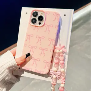 Bowknot Pattern Phone Case with Lanyard, Cute Phone Protective Cover with Protection, Protector, Phone Accessories Compatible with iPhone 11 12 13 14 15 Pro Max, Casing
