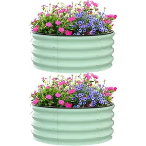 Raised Garden Bed Set of 2 – 2 * 2 * 1FT Round Galvaniz Planter Box, Open Bottom Design for Drainage, Weather Resistant Anti-Rust Circular Plant Bed for Vegetables, Flowers, Herbs