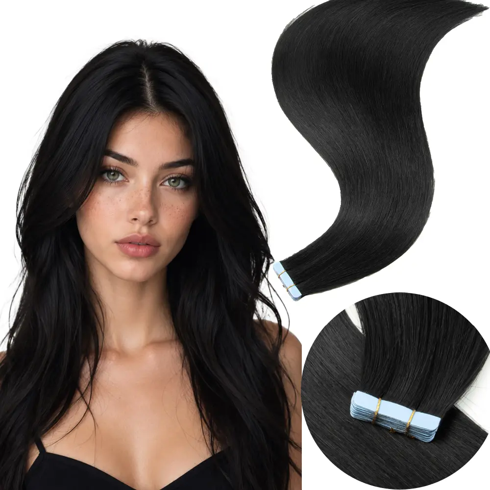 Remy Human Hair Tape In Extensions 20 Pieces, 40-50g Natural Straight Invisible Tape Hair, 12-24 Inches Various Natural Shades, Perfect For Salon Hairstyling