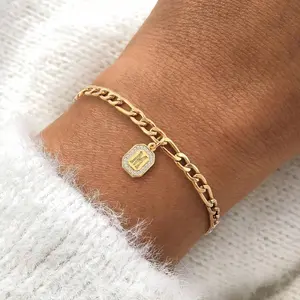Letter Pendant Fashionable Bracelet, New Trendy Gold Color Stainless Steel Chain Bracelet for Men, Trendy All-match & Exquisite Jewelry for Birthday Gift, Fashionable Jewelry Accessories, Cuban Link Bracelet