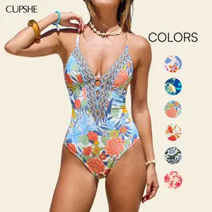 CUPSHE TikTokShopSpringGlowUp Boho Floral One-Piece Swimwear | Sculpting Tummy Control Swimsuit, Plunging V-Neck & Adjustable Straps