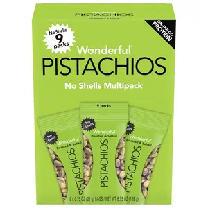 Wonderful Pistachios No Shells Roasted & Salted Nuts 0.75 Ounce Bag Pack of 9 Protein Snacks Gluten Free On-the-Go Individually Wrapped Snacks California Grown Healthy Snacking
