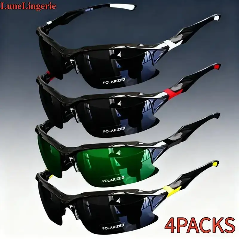 Lune Unisex Polarized Sports Sunglasses 4-Pack, Plastic Frame with Polarised Lens, Windproof Outdoor Eyewear for Running, Fishing, Clear Vision & Glare Reduction for Driving