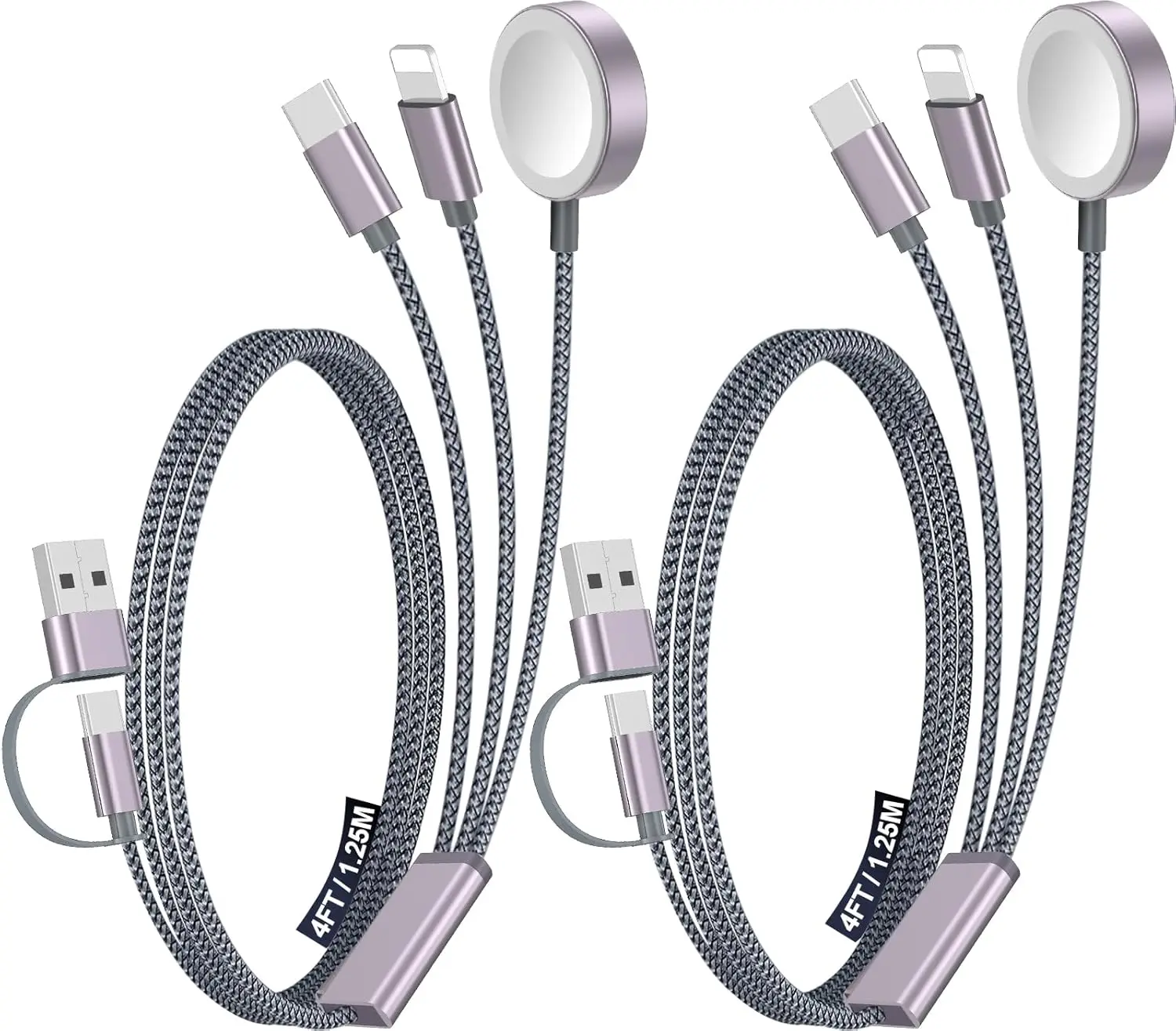 2-Pack Multi Charging Cable for Travel Vacation Essentials, Apple Watch Charger, iPhone 17 Charger, [3-in-2] USB A / Type C / Lightning Cable for iWatch, iPhone 17-11, Xbox Series X & S, AirPods, Home, Office