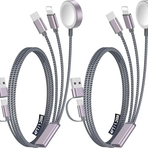 2-Pack Aluminium Alloy Portable 3-in-1 Multi-Charging Cable Adapter - USB A/Type C/Lightning, Magnetic Electronic Charger for Travel, Home Use with Mobile, iPhone 17-11, Xbox Series X&S, Headset, Smartwatch