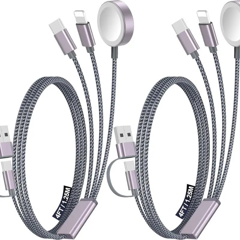 2-Pack Aluminium Alloy Portable 3-in-1 Multi-Charging Cable Adapter - USB A/Type C/Lightning, Magnetic Electronic Charger for Travel, Home Use with Mobile, iPhone 17-11, Xbox Series X&S, Headset, Smartwatch