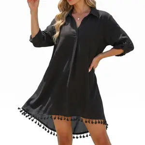 2026 Summer New Arrivals: Women's Swimwear Cover-ups — Featuring a Stylish, Versatile Design with a Fringed Hem; Ideal as a Beach Sun-Protection Cover-up or Bikini Skirt Wrap. Breathable and Sun-Protective—Can Also Be Worn as a Dress.