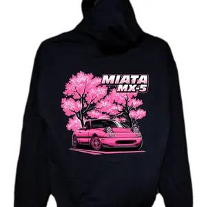 Miata MX-5 Hoodie with Pink Cherry Blossom Design for Car Enthusiasts
