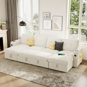 107 Inch Sleeper Sofa Bed, U-Shaped Sofa, Convertible Pull Out Couch Bed with Storage, Modern Sectional Sofa for Living Room, Apartment, Velvet
