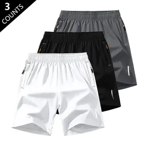 3-Pack, Men's Solid Color Zipper Pocket Shorts SummerCasual Comfortable Breathable Three-Quarter Pants, Men'sEveryday Bottoms, Tropical Beige, 5-Pack SpringStatements