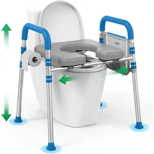 Raised Toilet Seat with Handles, Padded Toilet Seat Risers for Seniors, Adjustable Height & Width Toilet Riser, Handicap Elevated Toilet Seat 500lb, Fit Any Toilet