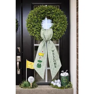 Monogrammed Green plaid Masters Wreath Sash