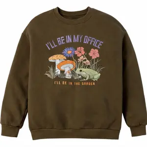 ROMWE Women's Large Green Graphic Sweatshirt "I'll Be In My Office" Frog Garden T-shirt, Hoodie and Sweatshirt V