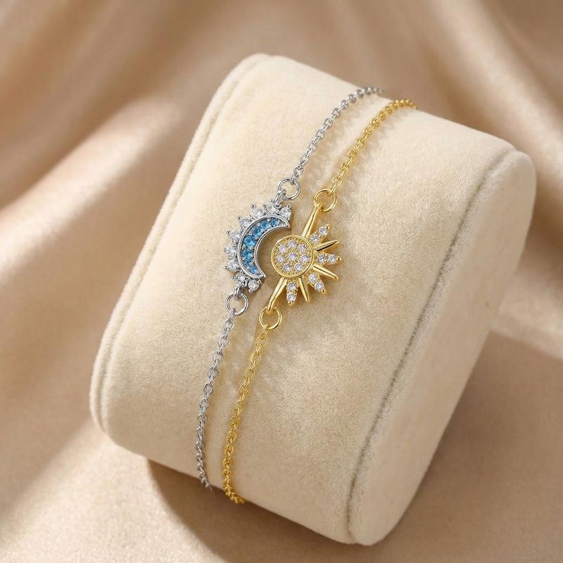 Sun Moon Bracelets for Couples Sparkling Rhinestone Gold Sun Blue Moon Bracelet Matching Couple BFF Brace-lets Friendship Couples Jewelry Anniversary Birthday Valentine Gifts