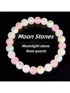 Natural Moonstone & Rose Quartz Bracelet – Soft Moonlit Glow & Cherry Blossom Pink | Attracts Joy & Soothes Mood
