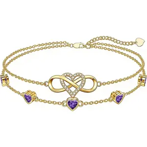 18K Gold Infinity Heart Birthstone Anklet Bracelets for Women Birthday Valentine's Day Jewelry for Wife Girlfriend Mom Her
