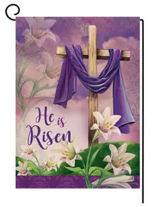 Sambosk He is Risen Spring Easter Small Garden Flag 12 x 18 Inches Double Sided Burlap Welcome Farmhouse Yard Outdoor Decoration Durable High-Quality Material