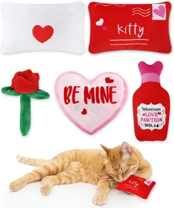 CiyvoLyeen Valentine's Day Catnip Toys Set of 5 Soft Valentine Letter Plush Cat Toys Interactive Catnip Filled Kitty Supplies for Cat Lovers Gift Heart Rose Love Letter Cat Teething Chew Toy