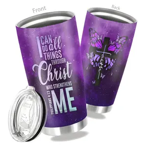 Christian Gifts for Women 20oz Stainless Steel Tumbler, Bible Verse Travel Mug with Butterfly Cross, I Can Do All Things Through Christ, Religious Inspirational Coffee Cup for Mom Her, Vacuum Insulated Spiritual Present