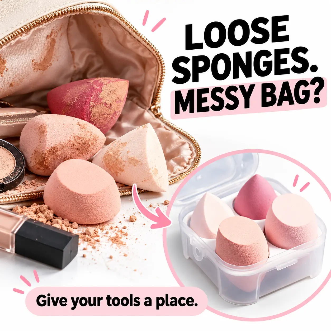 4Pcs Cosmetic Makeup Blending Sponge Set with Egg-Carton Storage Case, Wet & Dry Use for Flawless Base, Contour Application – Ideal for Salon Use, Great Gift Option,familyfun