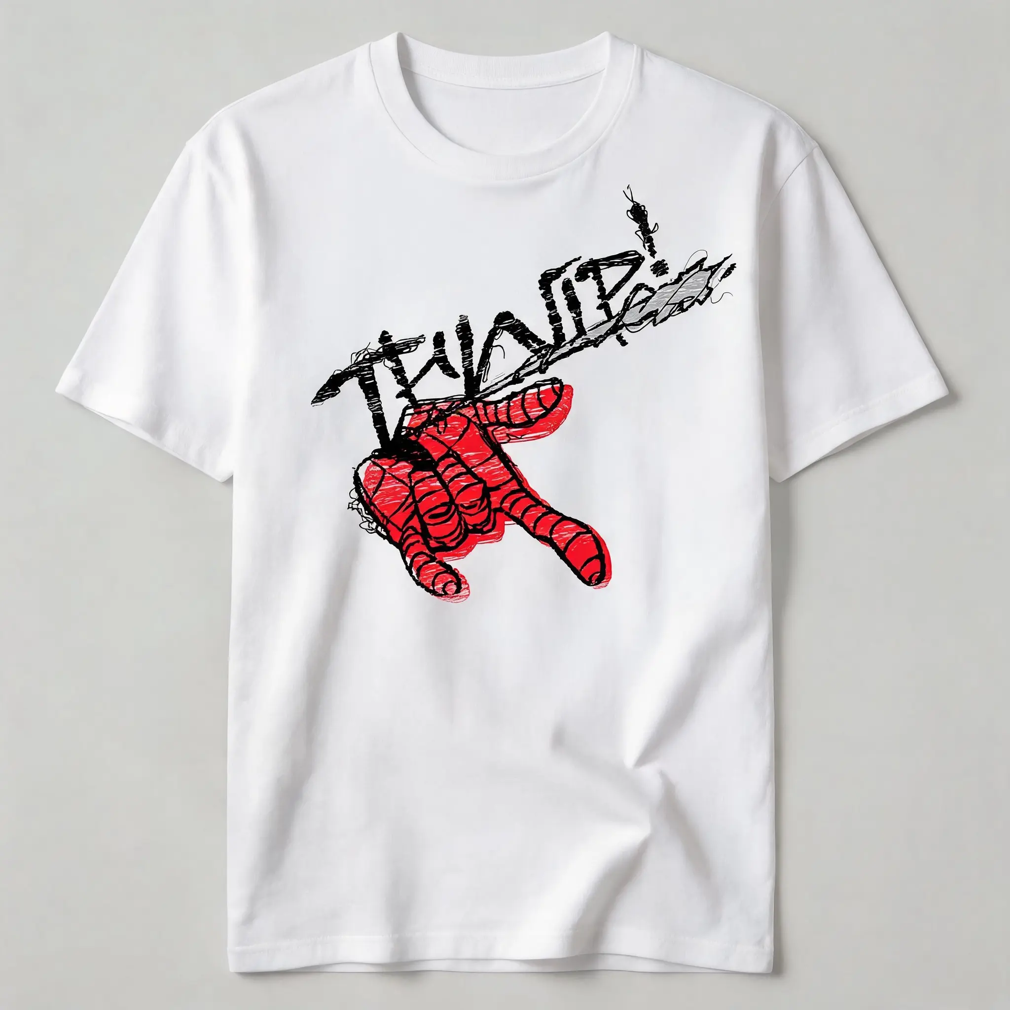 Graffiti Style Red Spider Hand Lettering Graphic T-Shirt Unisex Street Hip Hop Cotton Short Sleeve Casual Tee