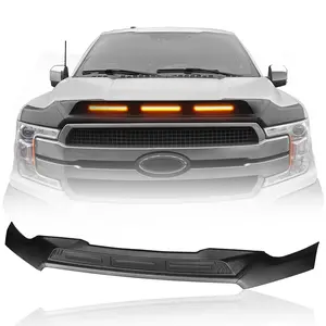 Hooke Road Hood Protector Stone Guard w/ Amber Lights Compatible with 2015-2020 Ford F-150(Excluding Raptor)