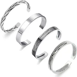 4 PCS Men's Cuff Bracelets Cuff Bracelet Leaves Pattern Twisted Open Cuff Bracelet