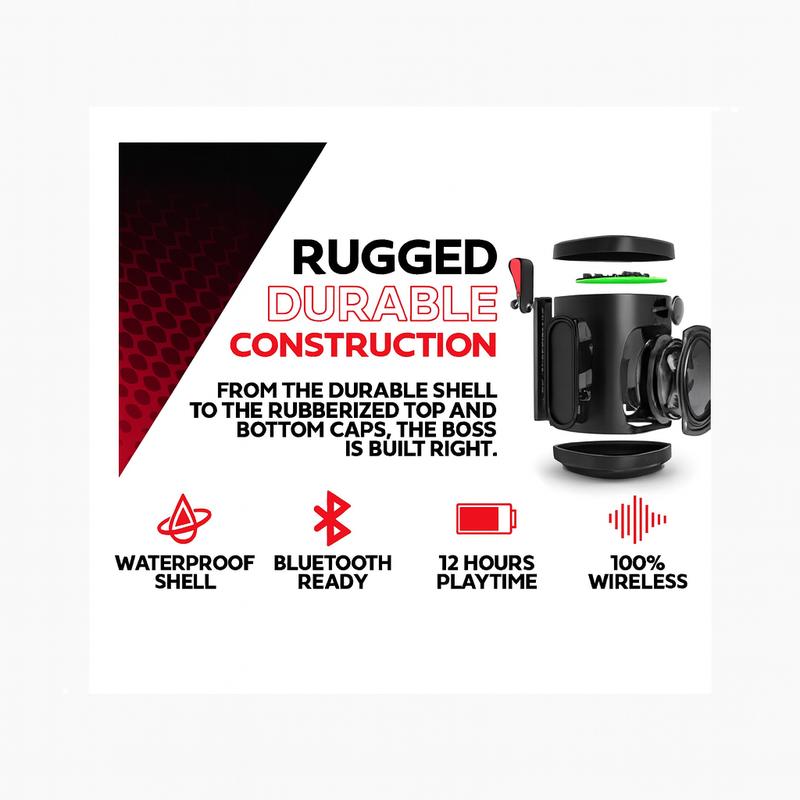 Tech-Life Boss Premium Portable Bluetooth Speaker - Waterproof Outdoor Party Speaker with Amazing Sound Heavy Bass No Distortion 12hr Batt Pair 100 Together for Ultimate Portable Speaker System