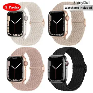 Stretchy Solo Loop Nylon Woven Watch Band (4-Count Set, Band Only) - Durable, Stylish Wearable Tech Accessory for Compatible Smart Watch Series 9/8/7/6/5/4/3/2/1 SE Ultra/Ultra 2, Sports & Outdoor Use for Adults, set1