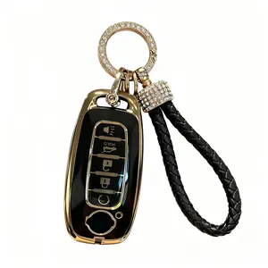 Key Fob Cover for Nissan, Car Key Fob Protector 5 Buttons Key Case Compatible with 2025 2024 2023 Pathfinder Rogue with Metal Keychain Remote Key Sentra Accessories (Black White)