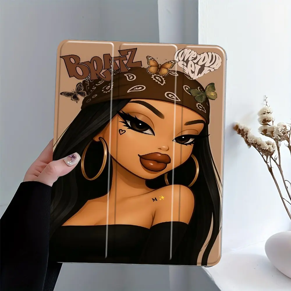 Bratz Style Doll iPad case, Ipad Accessories, Cartoon Print Auto Wake/sleep,Anti-Drop Scratch-Resistant,Transparent Acrylic Back,Fits iPad 7.9/10.2/10.9/11 inch,Shock-resistant Full Cover, Ipad Tablet Accessories