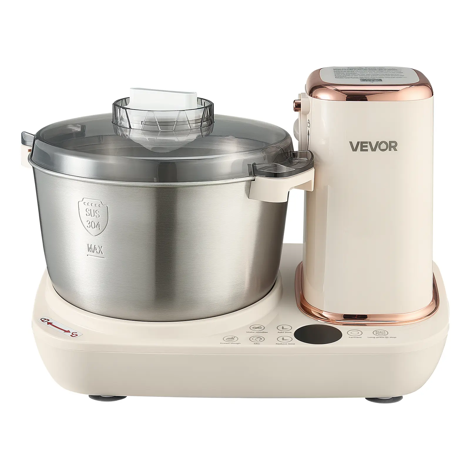 VEVOR Dough Mixer 5.3 Quart Electric Dough Maker with Ferment Function, for Pizza Pasta Sourdough Noodle, 304 Stainless Steel Bowl, Timer, Face-up Control Panel, Household Dough Kneading Machine,toolupgrade