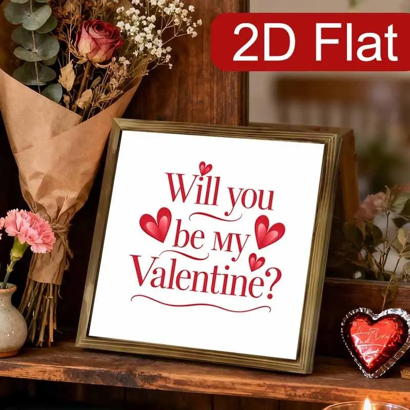 2D Flat Wooden Sign, Heart Pattern "Will You Be My Valentine" Romantic Tabletop Decor - Valentine’s Day Engagement Gift for Bedroom Love Accent, Office