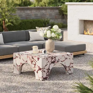Valen Indoor - Outdoor Patio Arched Concrete Coffee Table in Red Marble