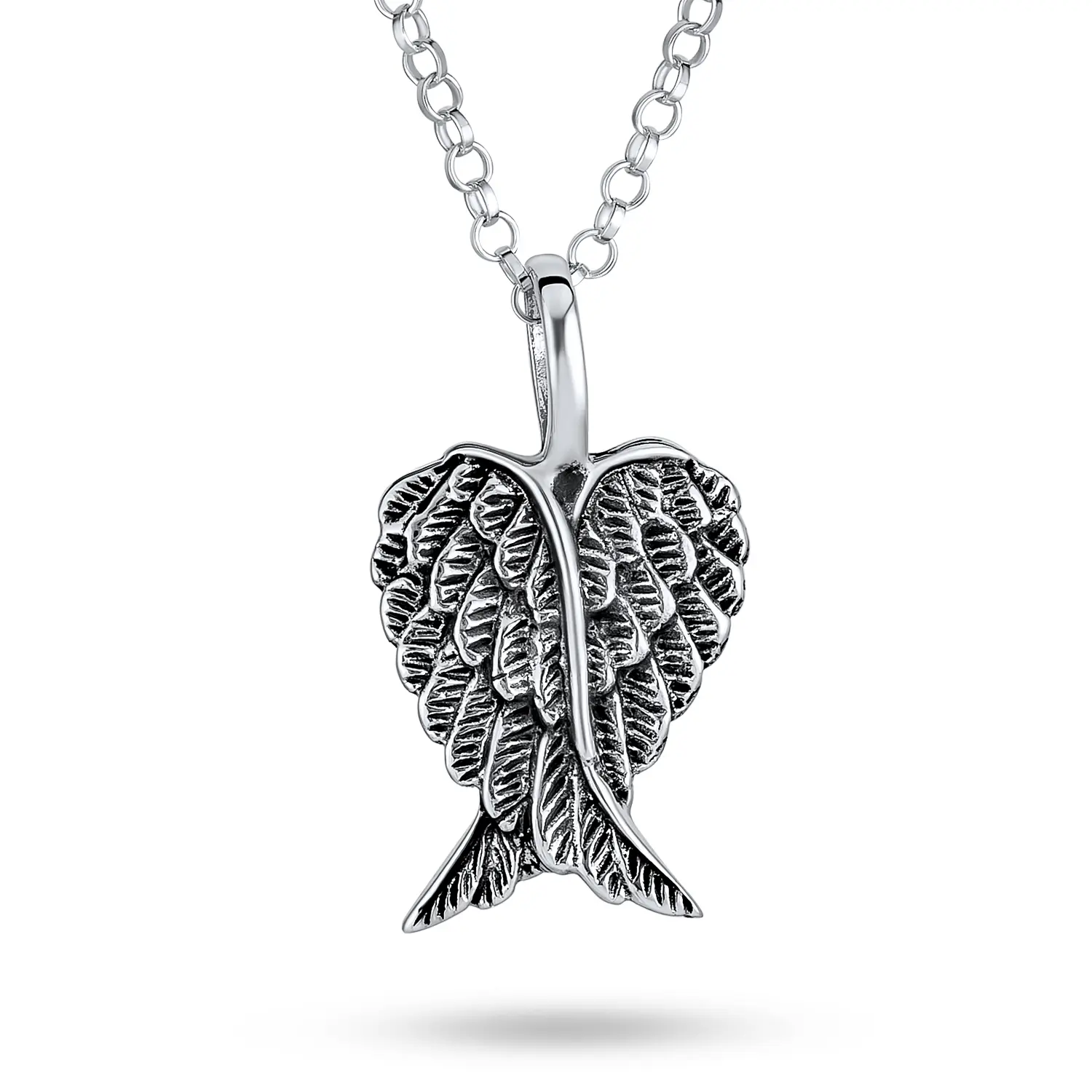 Feathered Heart Guardian Angel Wing Pendant Necklace .925 Sterling Silver