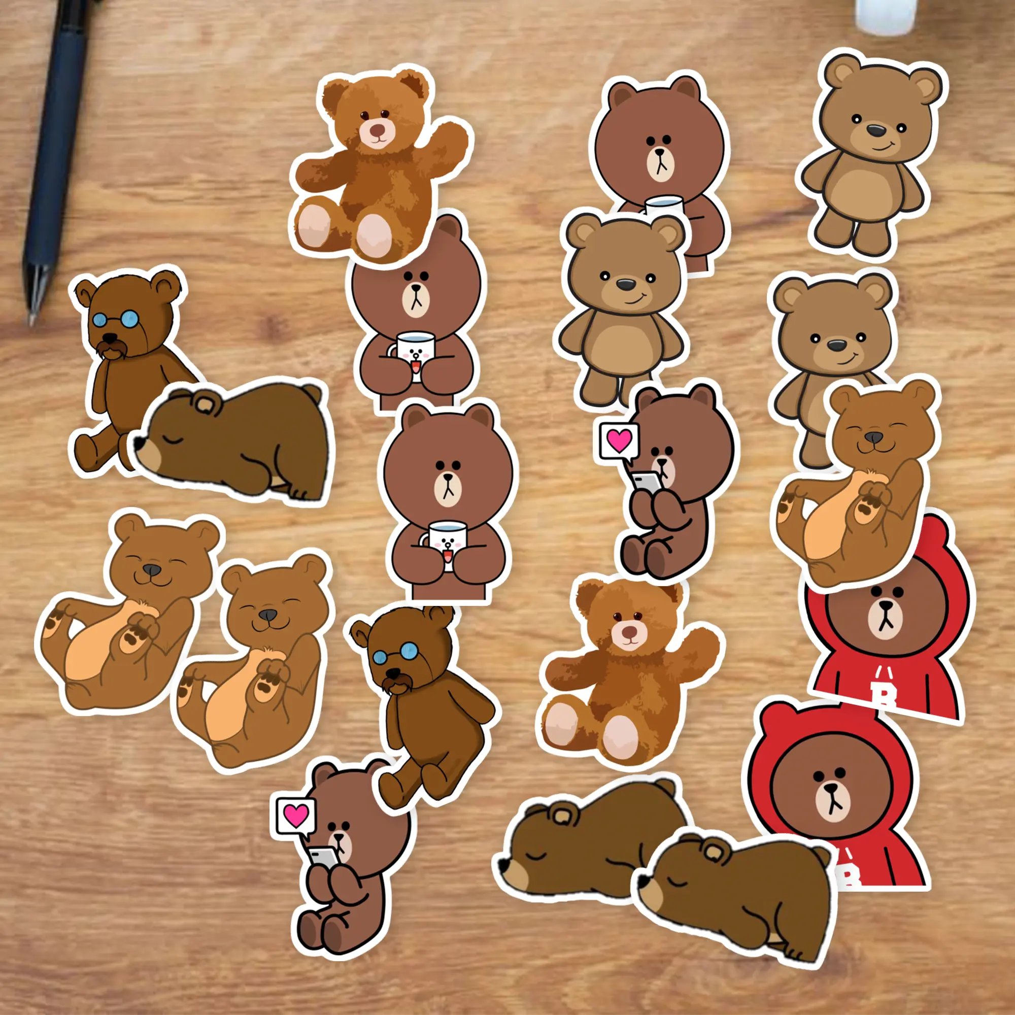 Stickers Pack 20 Pcs Brown Vinyl Water Teddy Bottle Bear Luggage Colorful Bike Skateboard Car Bumper Guitar Waterproof Laptop Aesthetic