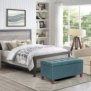 Adeco Storage Ottoman Bench Rectangular PU Leather Tufted Top Entryway Bench Toy Chest Coffee Tables Footstool for Living Room Bedroom, Need to DIY Assemble/ Put it Together, (Dark Blue)