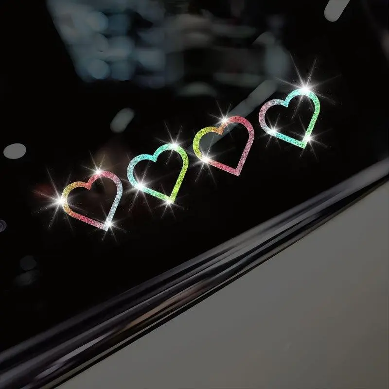 Colorful Flash Hollow Heart Shaped Car Sticker, Universal Car Sticker, Car Decorative Sticker, Car Windshield Window Bumper Trunk Glass, Waterproof Durable Car Sticker for Car, Truck, Motorcycle, Laptop, Tablet, Helmet, Car Decal