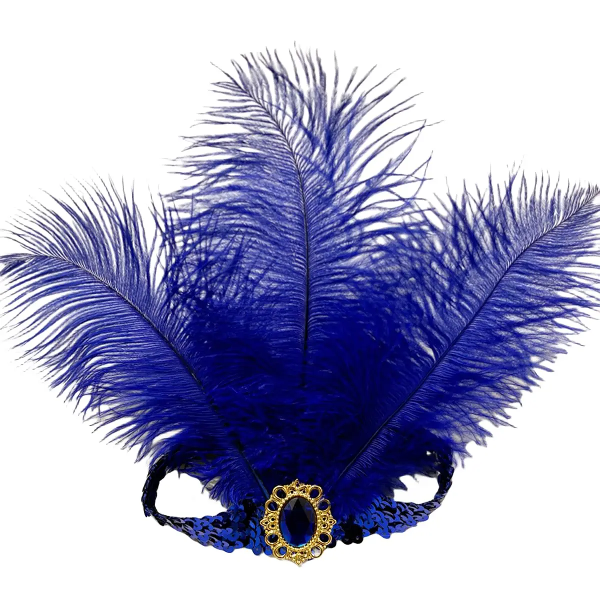 2pcs Sequins Feather Headpiece,1920s Flapper Headband,Mardi Gras Carnival Headwear Costume Accessory,Women Girls Headdress (Blue-A)