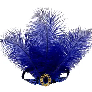 2pcs Sequins Feather Headpiece,1920s Flapper Headband,Mardi Gras Carnival Headwear Costume Accessory,Women Girls Headdress (Blue-A)