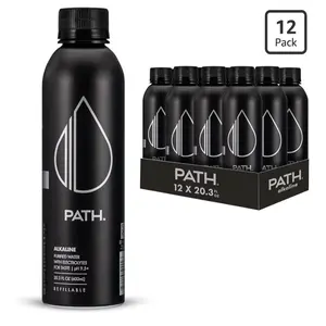 PATH Alkaline Bottled Water - 9.5 pH-Balanced Purified Water with Electrolytes in Aluminum Bottle - BPA-Free, Reusable, Infinitely Recyclable - Pure, Crisp, Refreshing Taste 20.3 fl oz (Pack of 12)