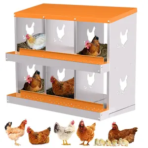 Chicken Nesting Boxes 6 Holes Galvanized Steel Rustproof Egg Laying Box with Egg Collection Systems, Hen Eggs Laying Box, Ventilated/Easy to Install, for Chicken House/Duck House/Hen,Orange