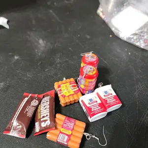 Food Dangle Earrings - Assorted Food Packaging with Colorful Designs and Hooks
