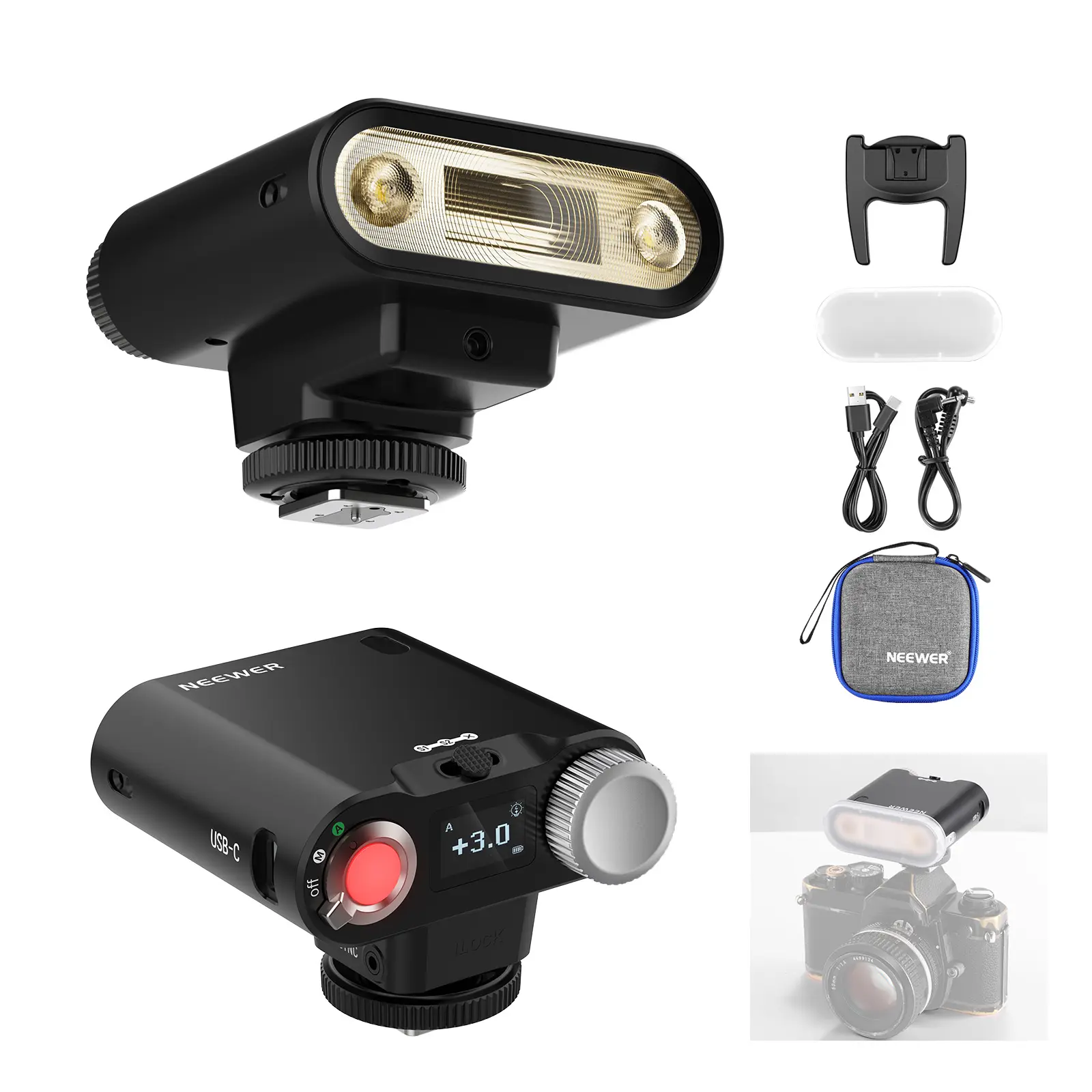 NEEWER Z160 Single Contact Camera Flash, 22Ws GN14 6000K Speedlite Light, Compatible with Canon Nikon Sony Fuji Olympus Camera, A/M Mode 1/1-1/128 Power, 1100mAh, 650 Full Power Flashes 1.5s Recycle